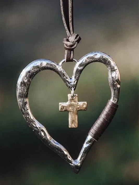 Vintage Cross Heart Pendant Necklace - trupatriotic