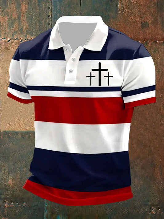 Men's Faith Cross Printed Casual Polo Shirt - trupatriotic