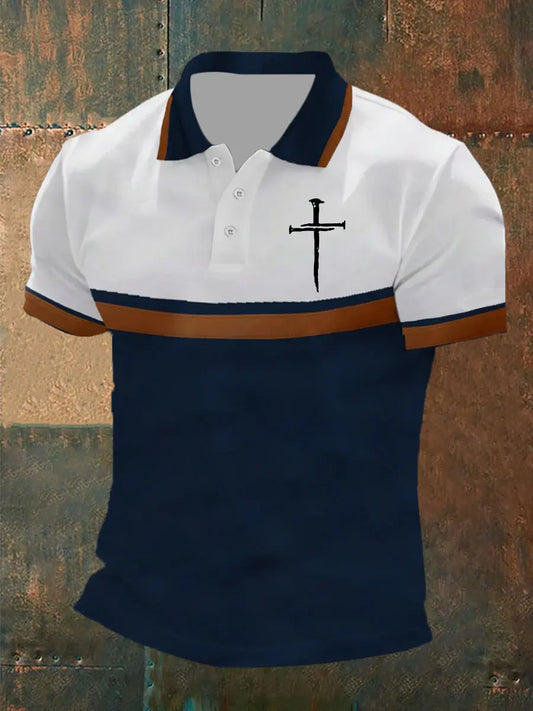 Men's Faith Cross Printed  Short Sleeve Polo Shirt - trupatriotic