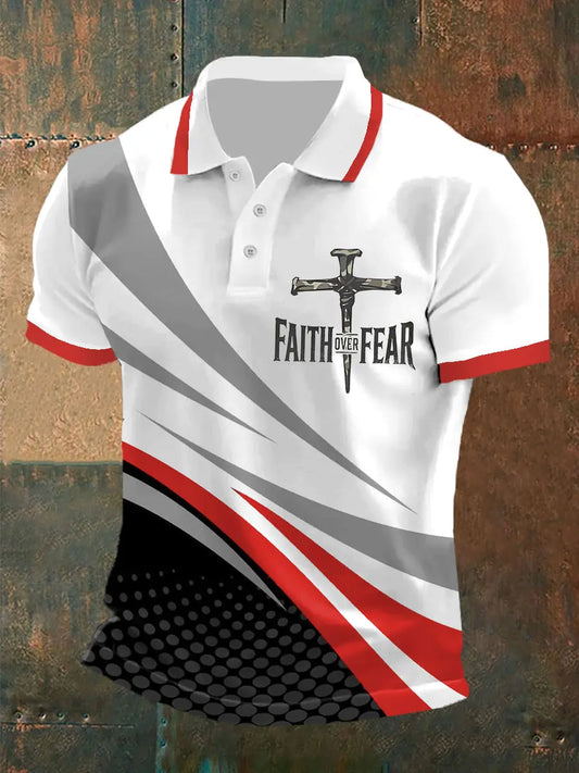 Men's Faith Over Fear Cross Faith Casual Polo - trupatriotic