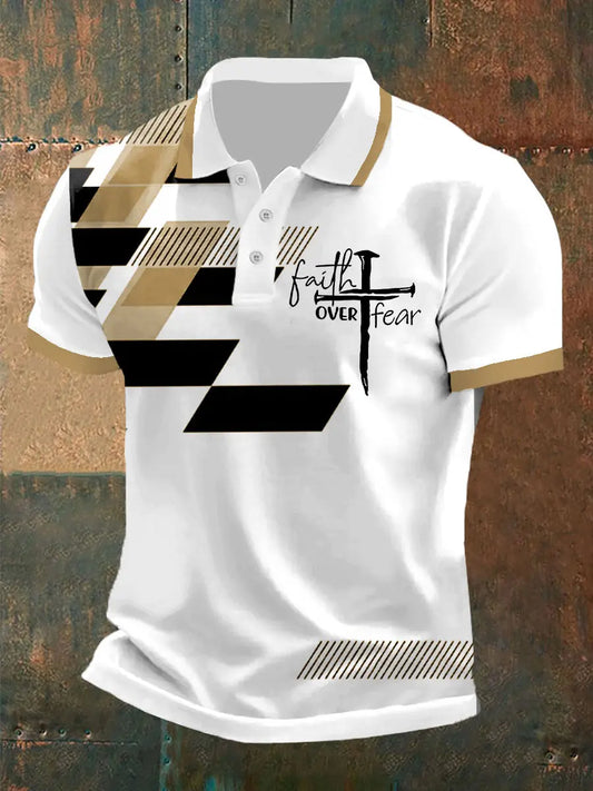 Men's Faith Over Fear Printed Casual Polo Shirt - trupatriotic