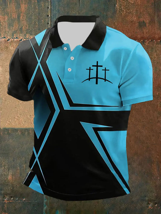 Men's Faith Cross Printed O-Neck  Short Sleeve POLO T-Shirt - trupatriotic