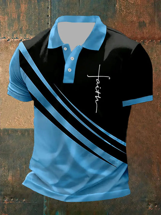 Men's Faith Cross Printed Casual Polo Shirt - trupatriotic