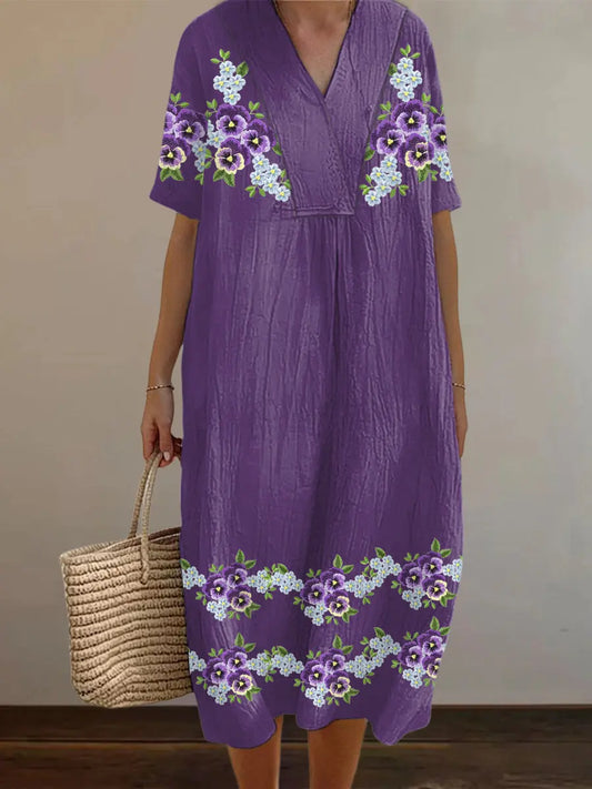Women's Purple Forget-Me-Not Flowers Print Alzheimer's Awareness Support Dress trupatriotic