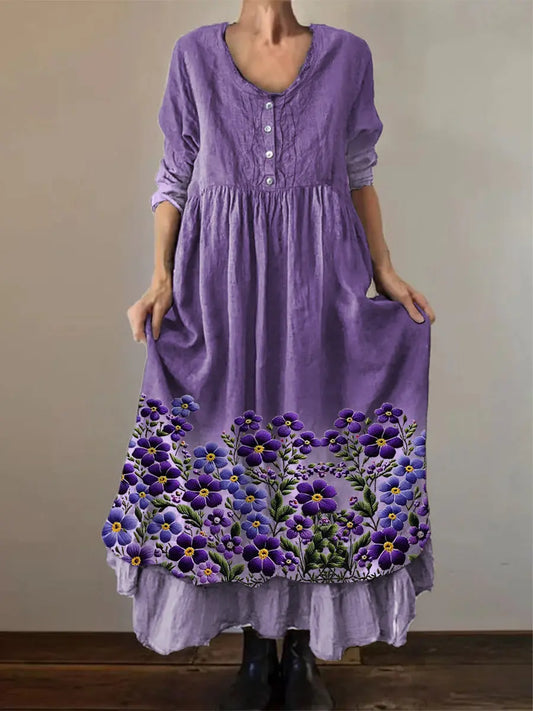 Women's Purple Forget-Me-Not Floral Print Alzheimer's Awareness Support Dress trupatriotic