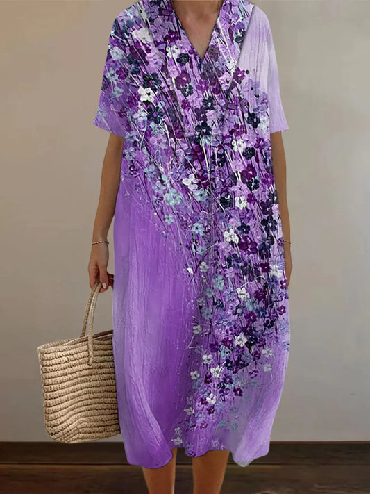 Women's Purple Floral Print Alzheimer's Awareness Support Dress trupatriotic