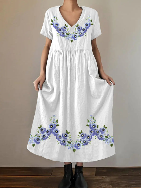 Women's Purple Floral Print Alzheimer's Awareness Support Short-Sleeve Dress trupatriotic