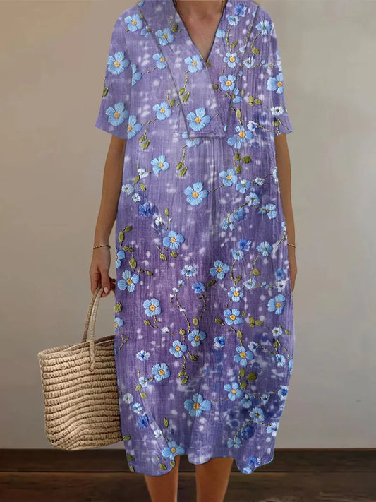 Women's Purple Forget-Me-Not Print Alzheimer's Awareness Support Dress trupatriotic