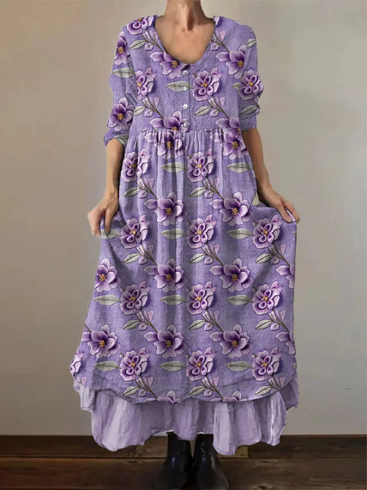 Women's Purple Floral Print Alzheimer's Awareness Support Dress trupatriotic