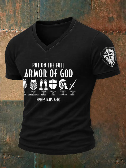 Men's Armor Of God Faith Cross Printed Casual Short Sleeves T-shirt trupatriotic