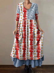 Women's Memorial Day Poppy Flag Veteran Printed Dress - trupatriotic