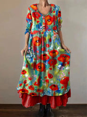 Women's Memorial Day Poppy Flag Veteran Poppy Flag Printed Dress - trupatriotic