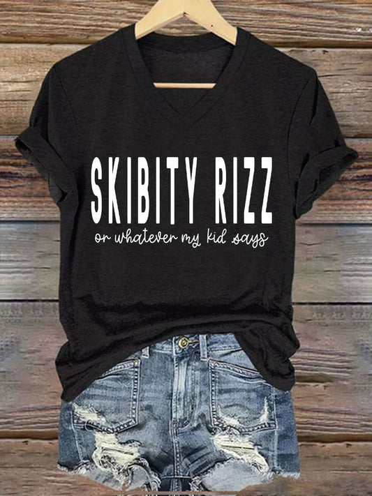 Women's Funny Mother's Day Skibity Rizz Or Whatever My Kid Says Printed T-Shirt - trupatriotic