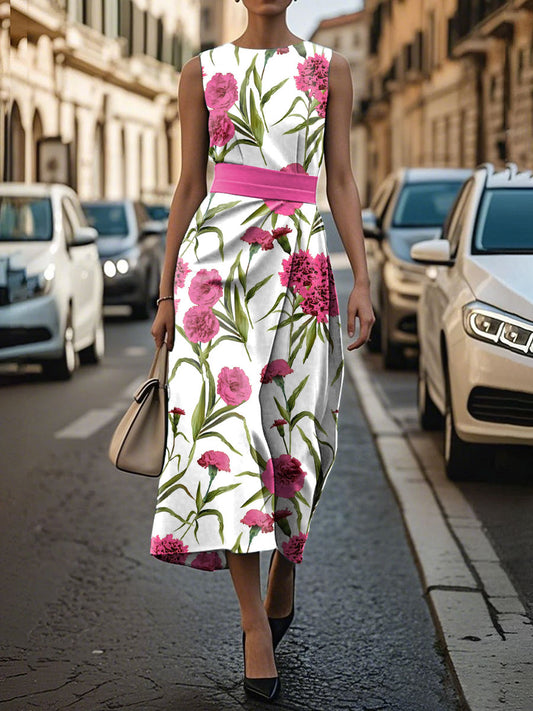 Women's Mother's Day Pink Floral Carnation Printed Dress - trupatriotic