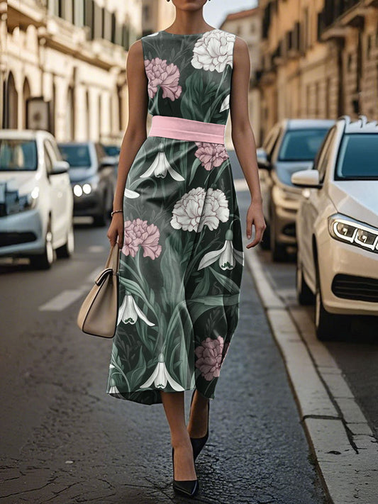 Women's Mother's Day Pink Floral Carnation Printed Dress - trupatriotic