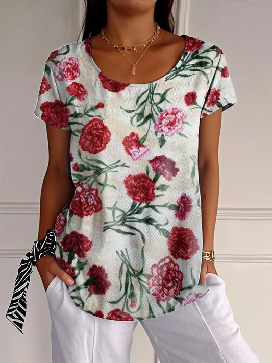 Women's Mother's Day Pink Floral Carnation Printed T-shirt - trupatriotic