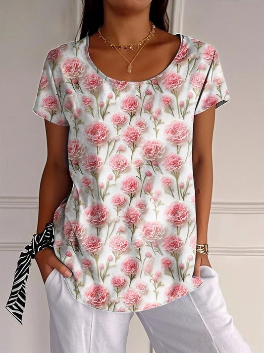 Women's Mother's Day Pink Floral Carnation Printed T-shirt - trupatriotic
