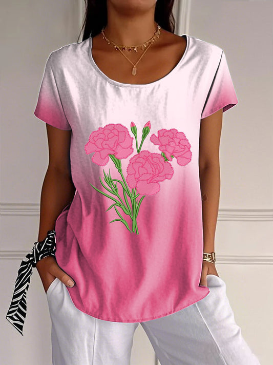 Women's Mother's Day Pink Floral Carnation Printed T-shirt - trupatriotic