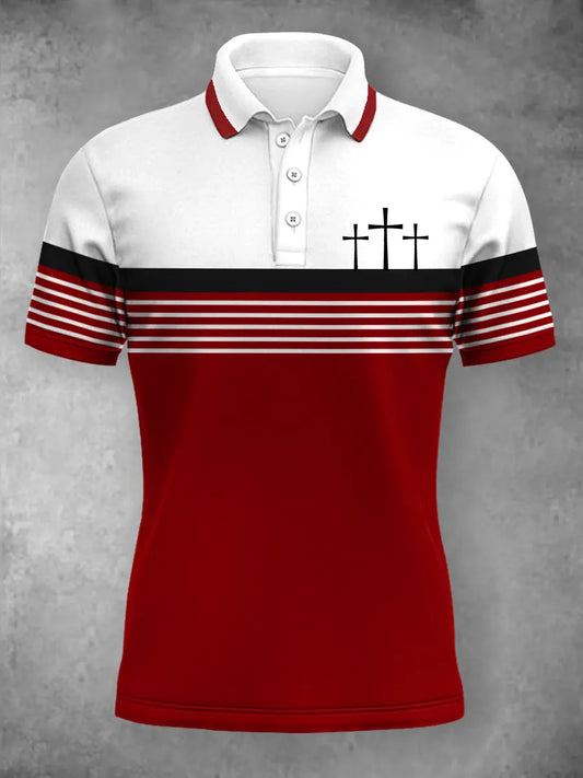 Women's Cross Faith Stripes Print Casual Polo - trupatriotic