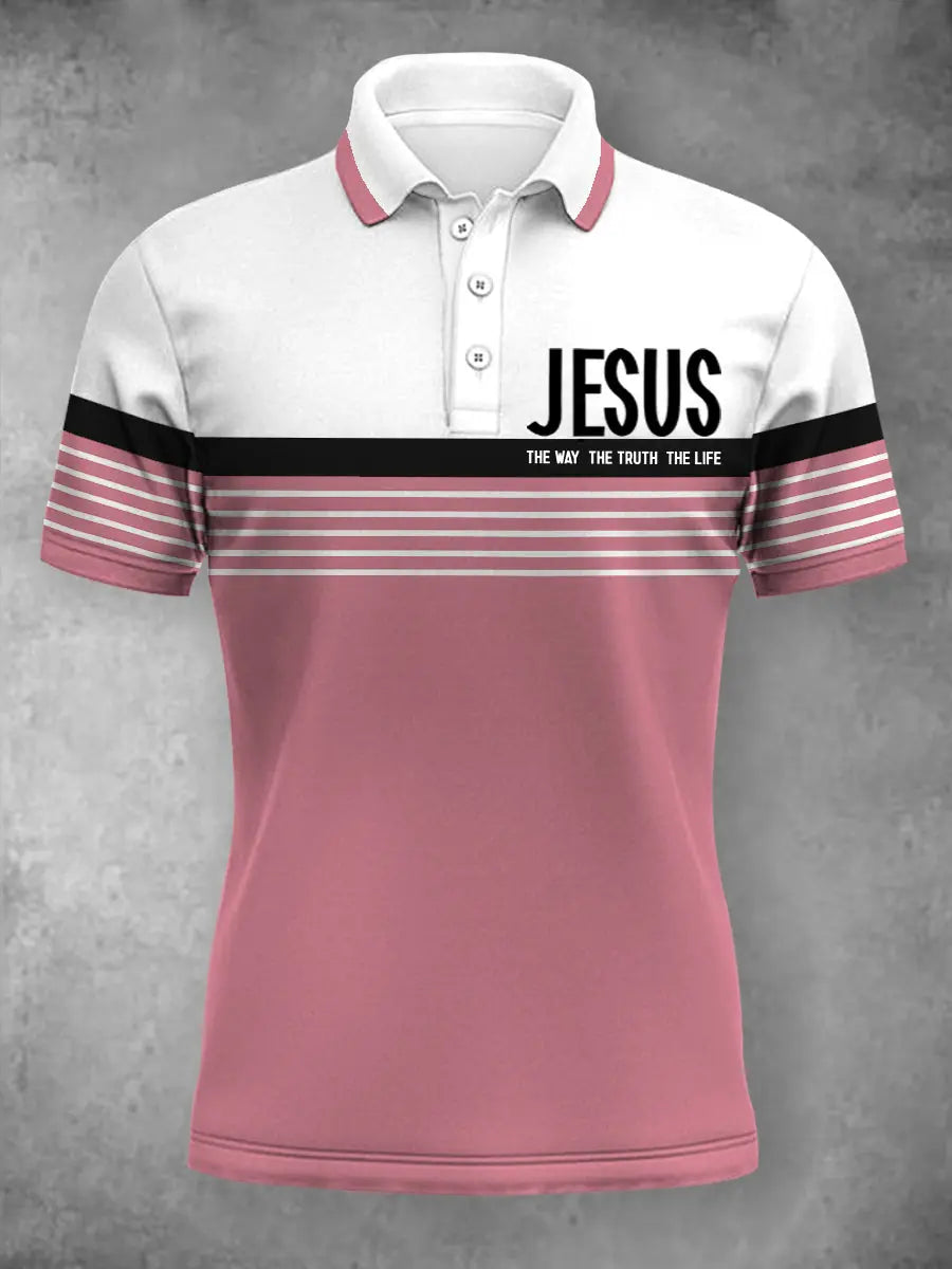 Women's Jesus The Way The Truth The Life Stripes Print Casual Polo - trupatriotic