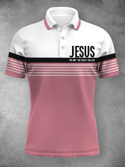 Women's Jesus The Way The Truth The Life Stripes Print Casual Polo - trupatriotic