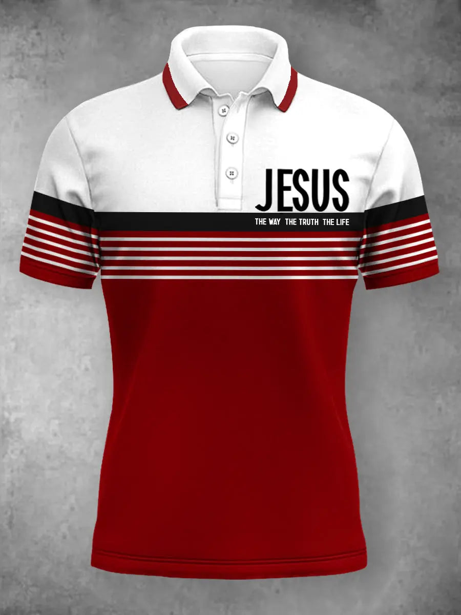 Women's Jesus The Way The Truth The Life Stripes Print Casual Polo - trupatriotic