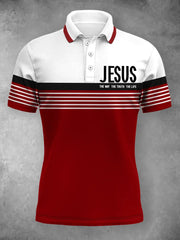 Women's Jesus The Way The Truth The Life Stripes Print Casual Polo - trupatriotic