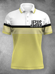 Women's Jesus The Way The Truth The Life Stripes Print Casual Polo - trupatriotic