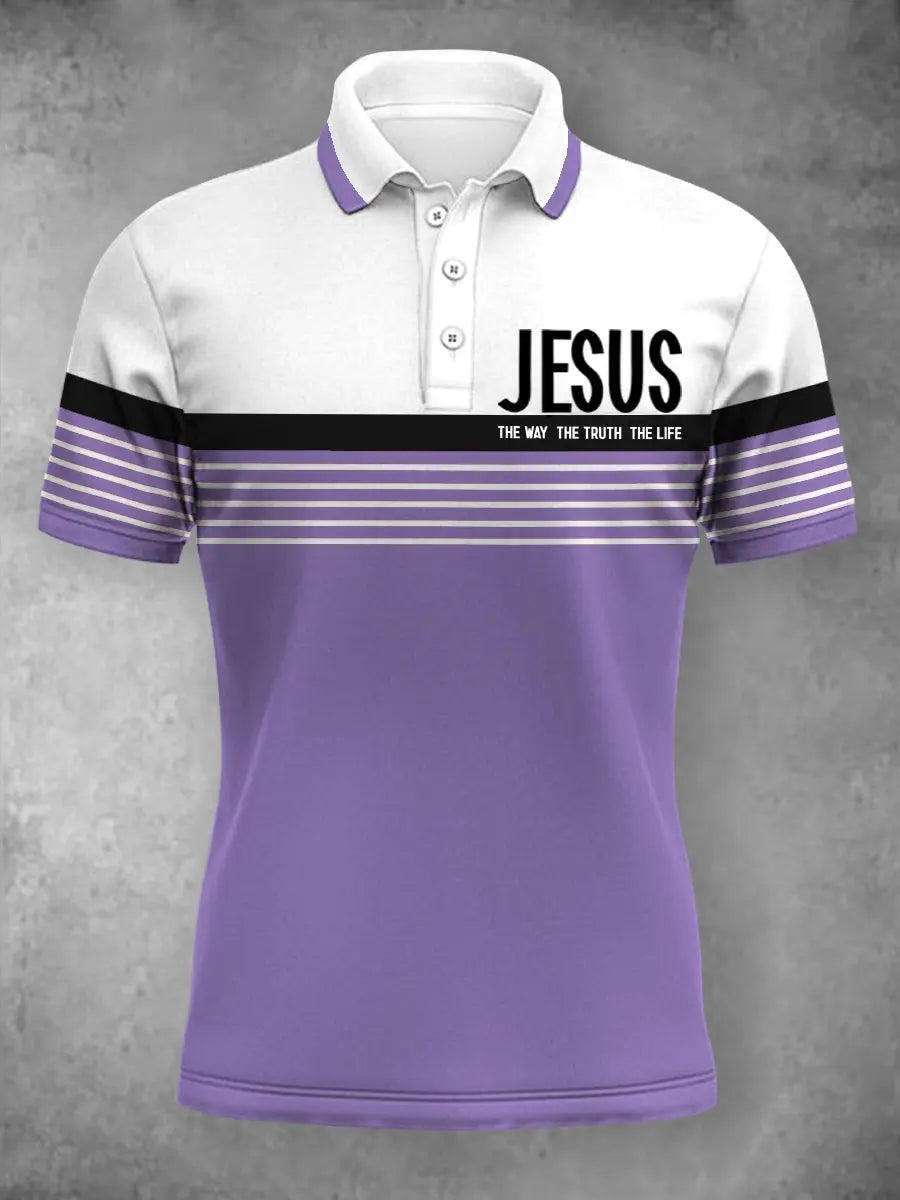 Women's Jesus The Way The Truth The Life Stripes Print Casual Polo - trupatriotic