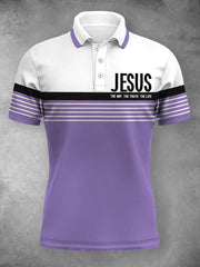 Women's Jesus The Way The Truth The Life Stripes Print Casual Polo - trupatriotic