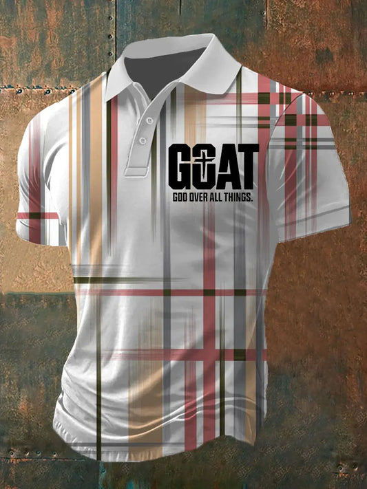 Men's Goat-God Over All Things Print Short Sleeve Polo Shirt - trupatriotic