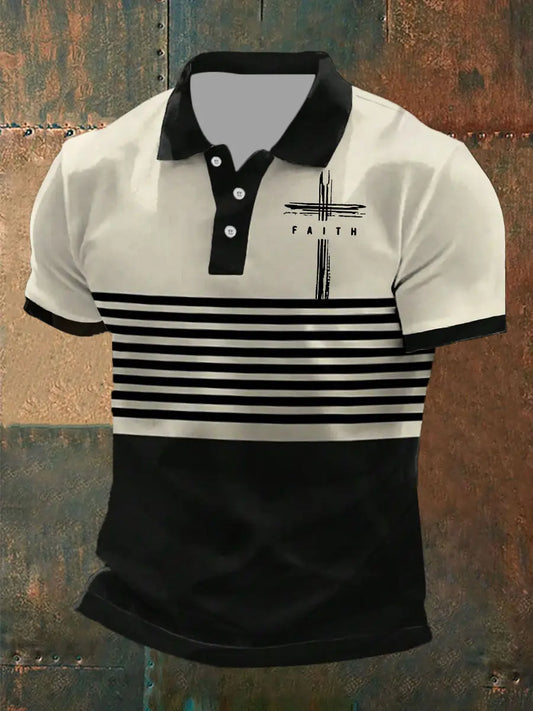 Men's Faith Cross Printed Casual Polo Shirt - trupatriotic