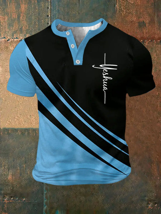 Men's Yeshua Printed Button T-Shirt - trupatriotic