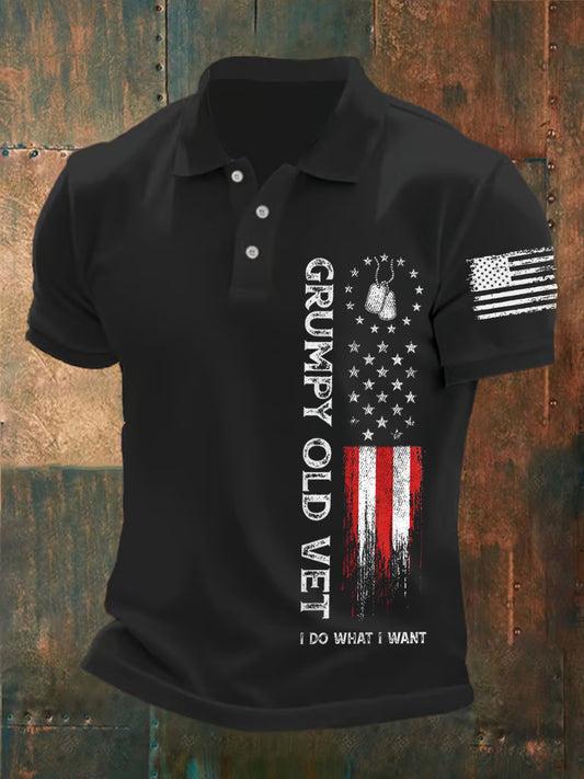 Men's Grumpy Old Vet I Do What I Want Three-button Straight Tweed Polo - trupatriotic