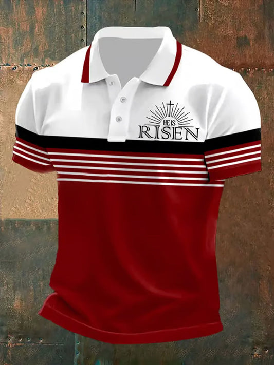 Men's He Is Risen Stripes Print Casual Polo - trupatriotic
