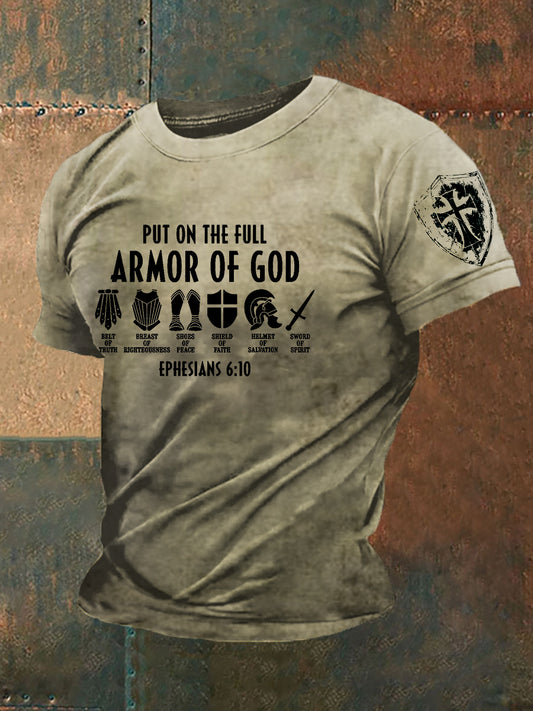 Men's Armor Of God Faith Cross Printed Casual Short Sleeves T-shirt - trupatriotic