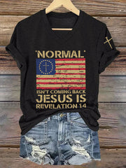 Women's Casual Christian Faith Christ Flag Printed V-Neck Short Sleeve T-Shirt - trupatriotic