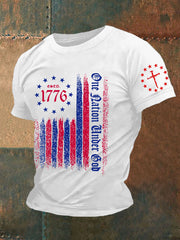 Men's One Nation Under God Faith Cross Flag Printed Short Sleeve T-shirt - trupatriotic
