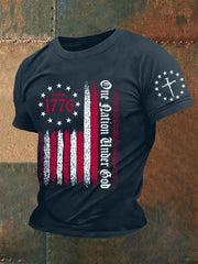 Men's One Nation Under God Faith Cross Flag Printed Short Sleeve T-shirt - trupatriotic