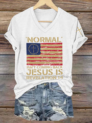 Women's Casual Christian Faith Christ Flag Printed V-Neck Short Sleeve T-Shirt - trupatriotic
