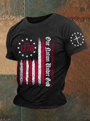 Men's One Nation Under God Faith Cross Flag Printed Short Sleeve T-shirt - trupatriotic