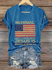 Women's Casual Christian Faith Christ Flag Printed V-Neck Short Sleeve T-Shirt - trupatriotic