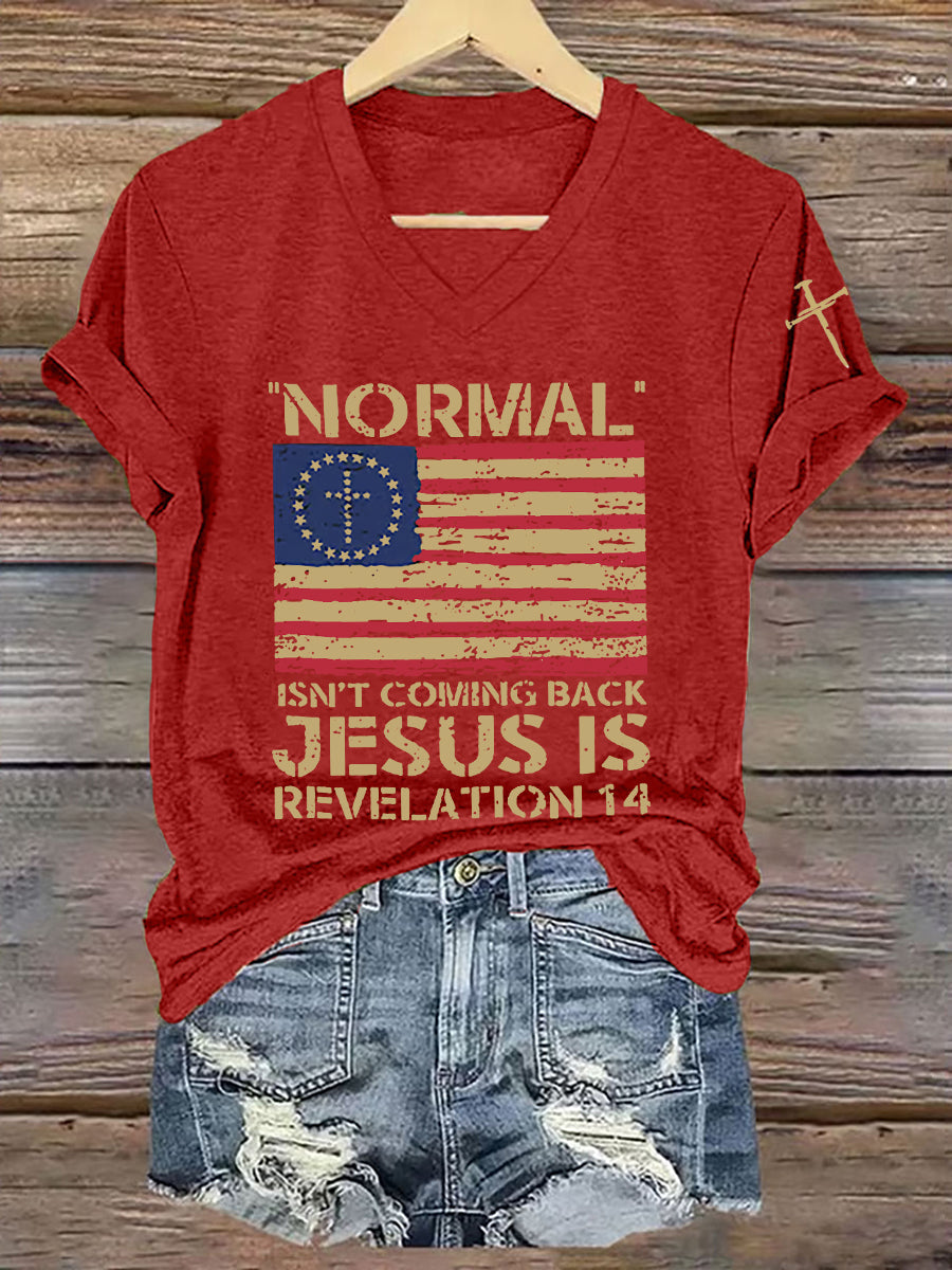 Women's Casual Christian Faith Christ Flag Printed V-Neck Short Sleeve T-Shirt - trupatriotic