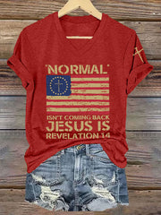 Women's Casual Christian Faith Christ Flag Printed V-Neck Short Sleeve T-Shirt - trupatriotic