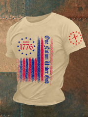 Men's One Nation Under God Faith Cross Flag Printed Short Sleeve T-shirt - trupatriotic