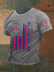 Men's One Nation Under God Faith Cross Flag Printed Short Sleeve T-shirt - trupatriotic