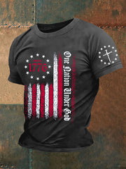 Men's One Nation Under God Faith Cross Flag Printed Short Sleeve T-shirt - trupatriotic