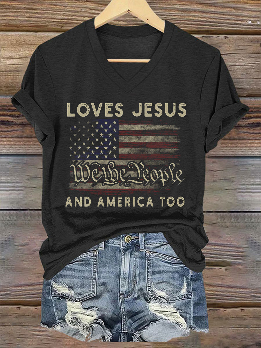 Women's Love Jesus And America Too Short-sleeved T-shirt - trupatriotic