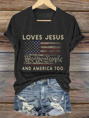 Women's Love Jesus And America Too Short-sleeved T-shirt - trupatriotic
