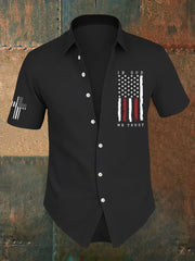 Men's In God We Trust Flag Cross Printed Short Sleeve Shirt - trupatriotic